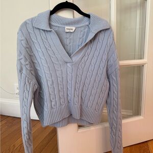 Sunday Best Sky Blue V-Neck Cable Sweater